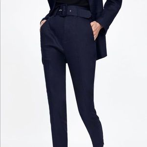 zara high waisted belted pants in navy - L
